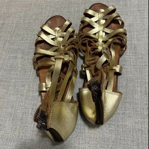 Lissos Shoes Women's Leather Gladiator Gold Tone Sandals size 39